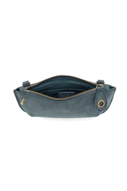 Mini Crossbody Wristlet Clutch in Faux Suede Teal