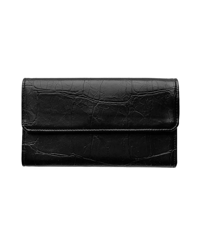 Marnie Mini Trifold Wallet in Faux Croc Black