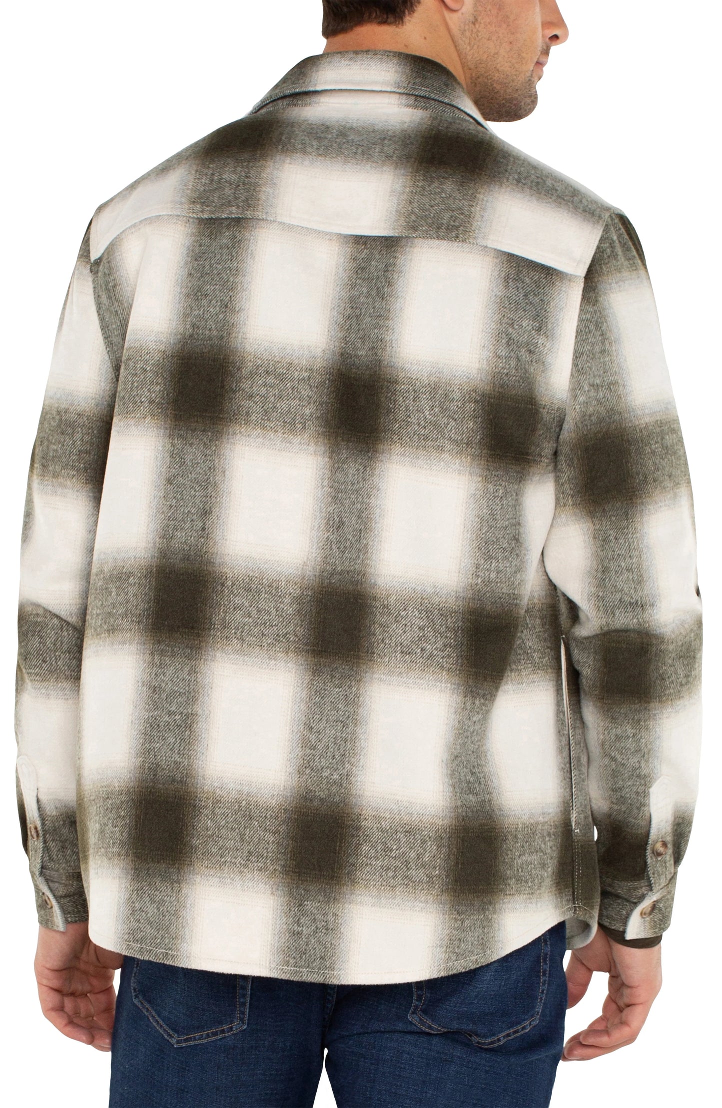 Plaid Shirt Jacket in Ivory & Olive