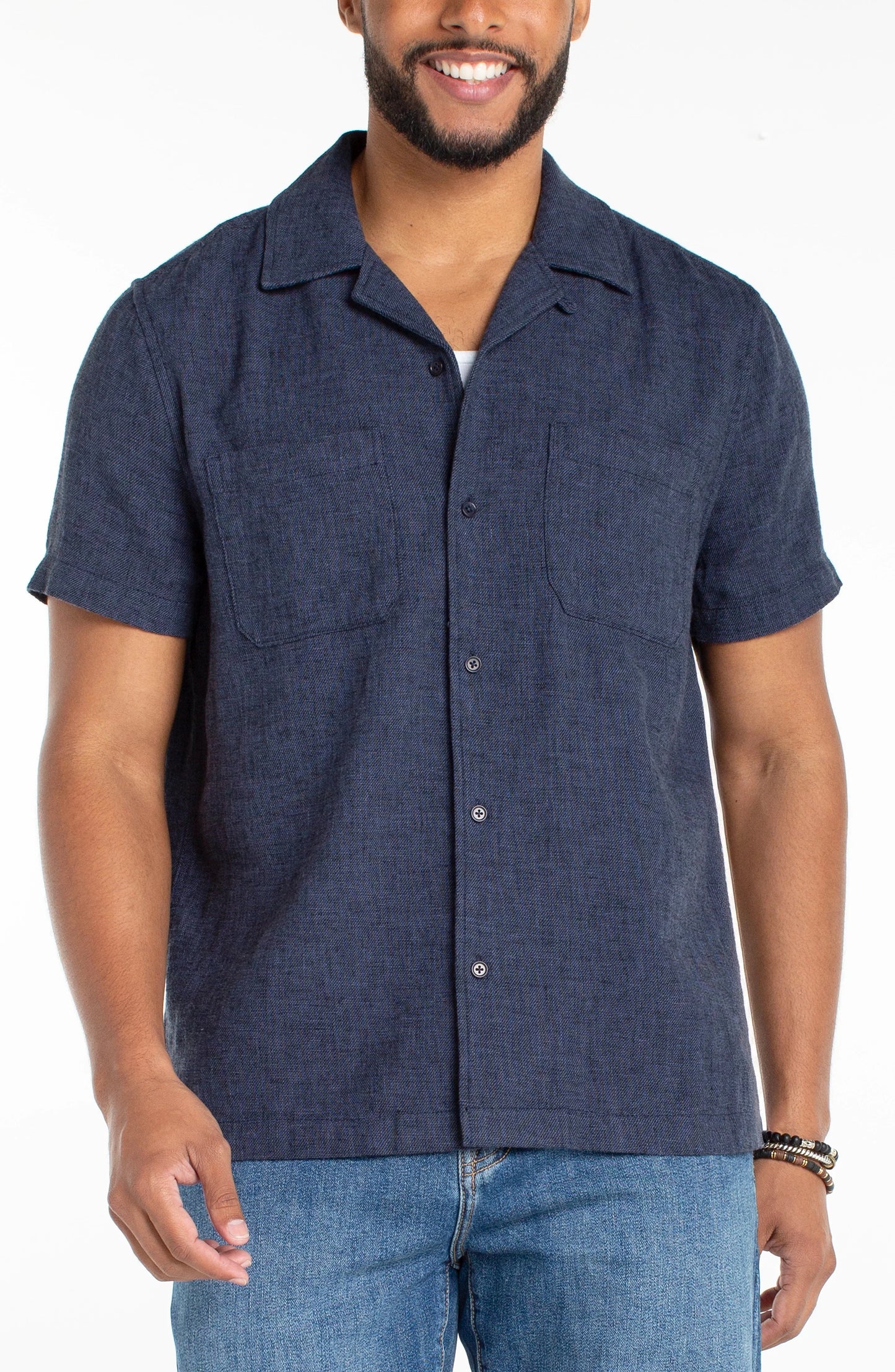 Button Up Camp Shirt in Navy | Liverpool