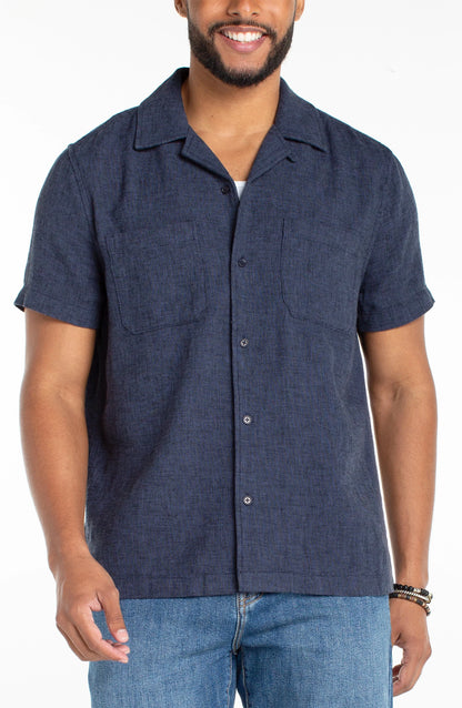 Button Up Camp Shirt in Navy | Liverpool