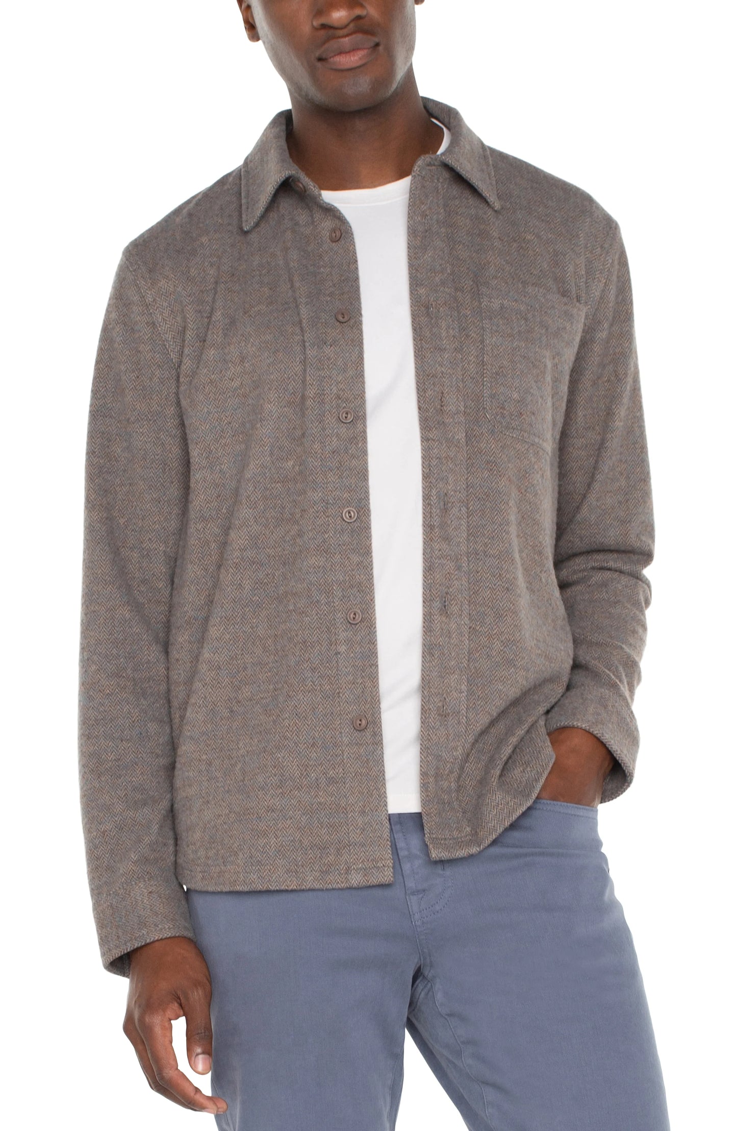 Knit Long Sleeve Button Up in Taupe Blue