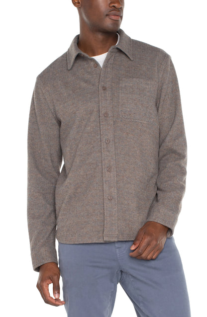 Knit Long Sleeve Button Up in Taupe Blue