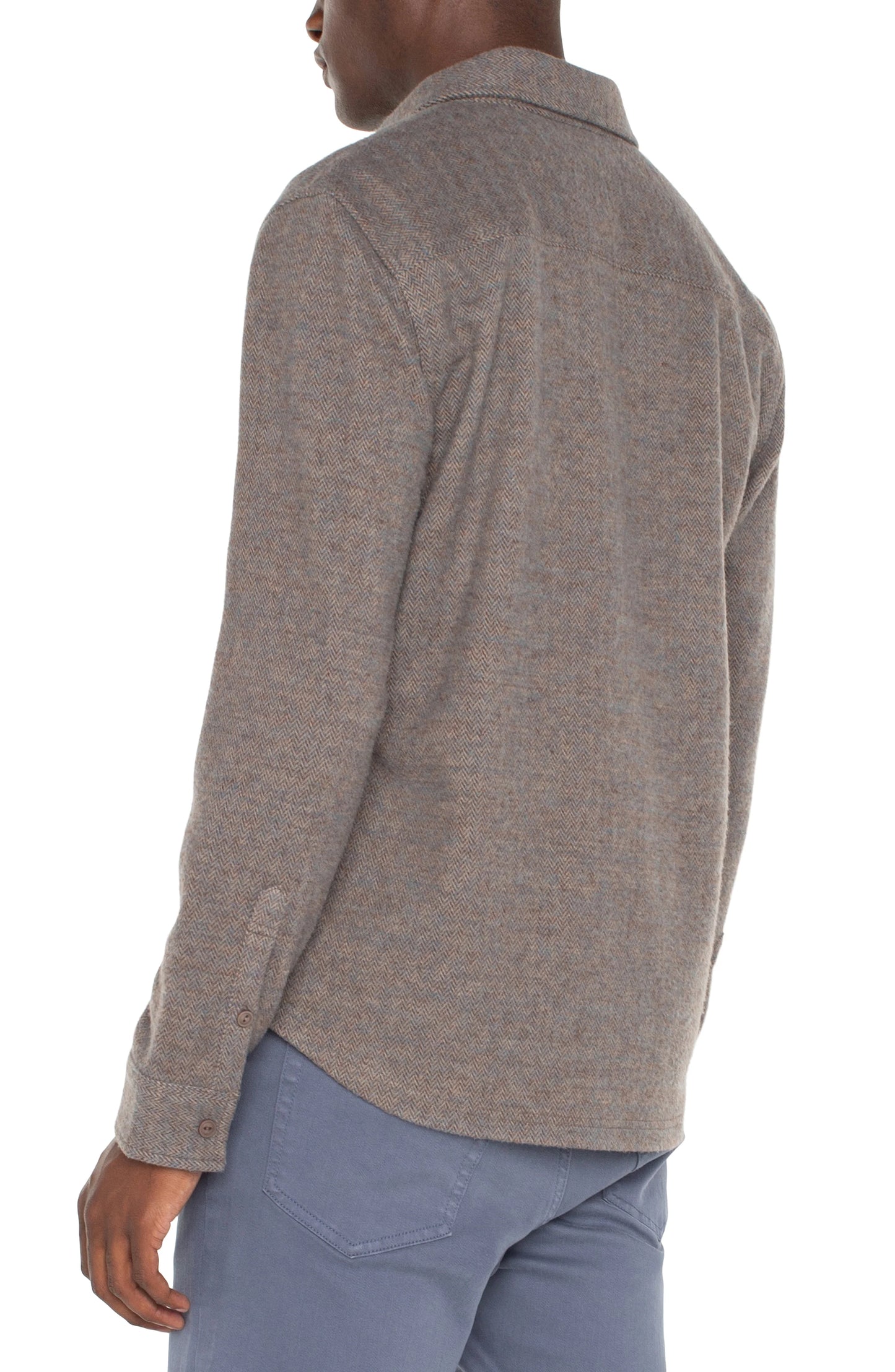 Knit Long Sleeve Button Up in Taupe Blue