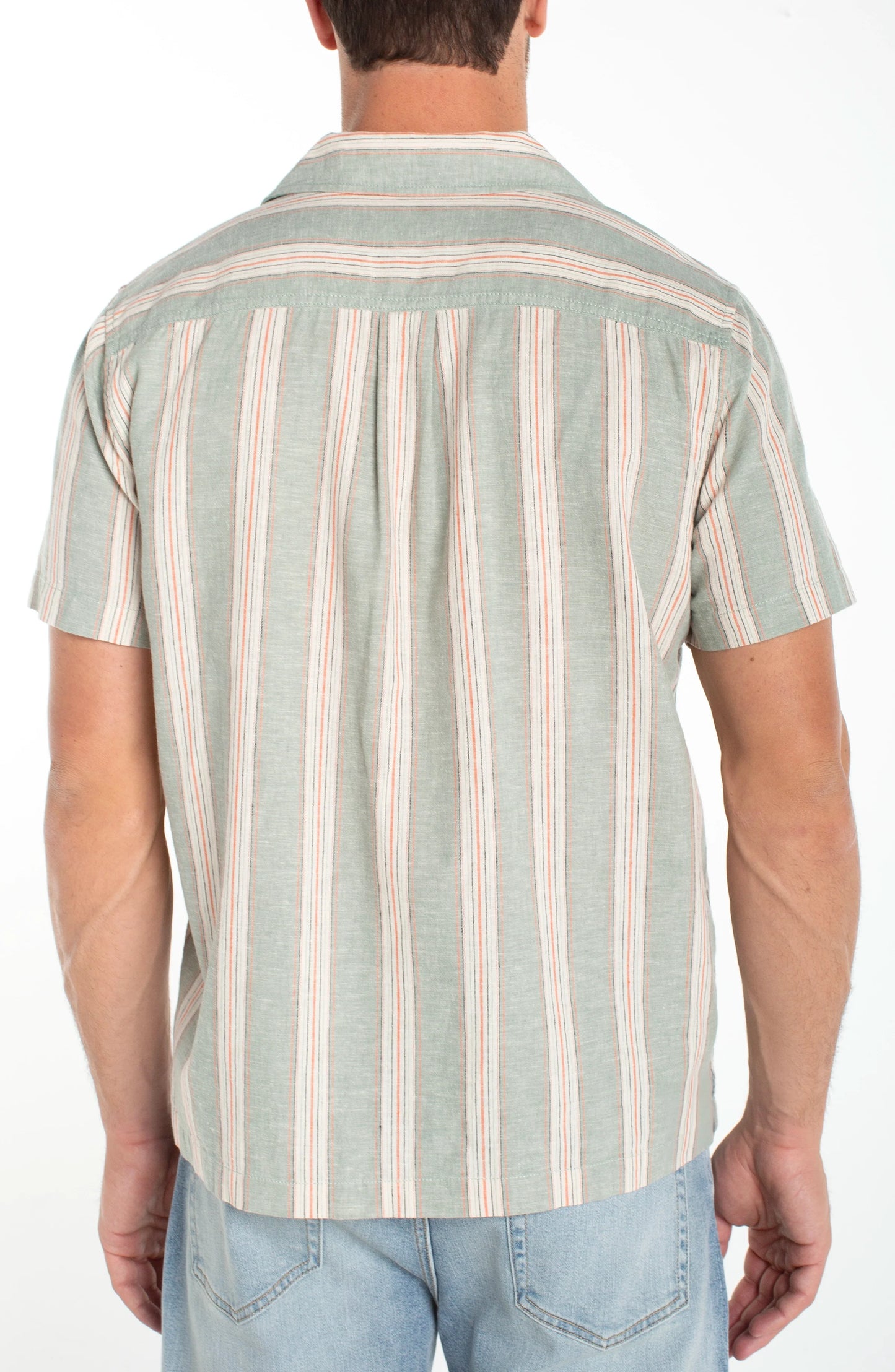 Short Sleeve Button Up in Sage Stripe | Liverpool