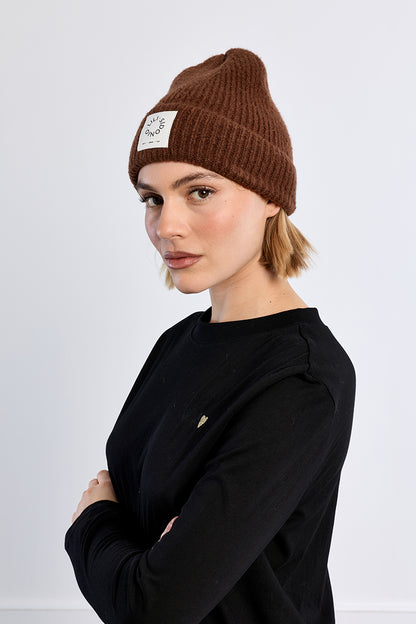 Knit Foldover Beanie in Chocolate