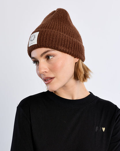 Knit Foldover Beanie in Chocolate