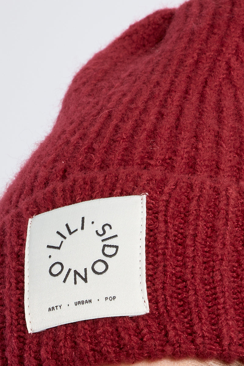 Knit Foldover Beanie in Dark Red