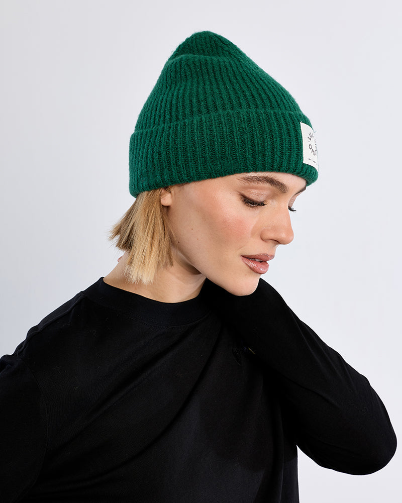 Knit Foldover Beanie in Forest Green