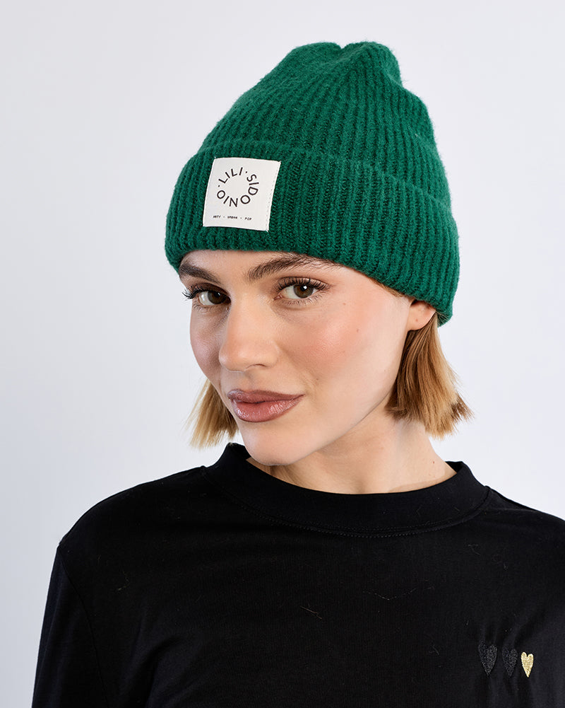 Knit Foldover Beanie in Forest Green