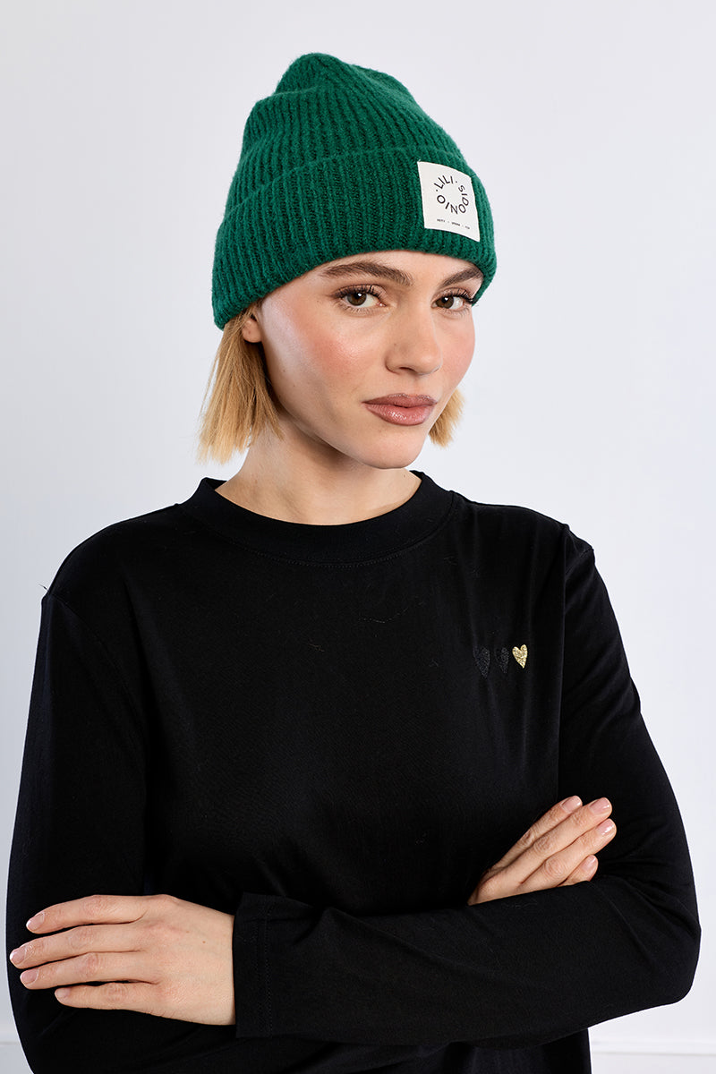 Knit Foldover Beanie in Forest Green