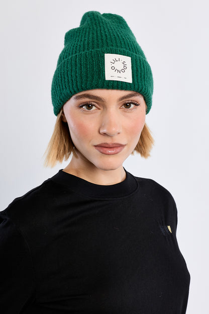 Knit Foldover Beanie in Forest Green