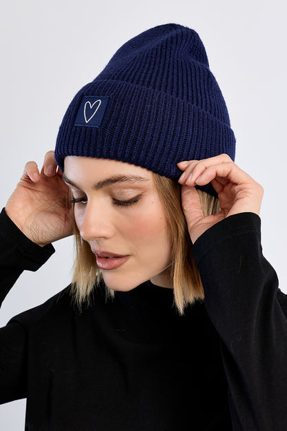 Heart Beanie in Navy Blue