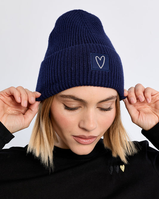 Heart Beanie in Navy Blue
