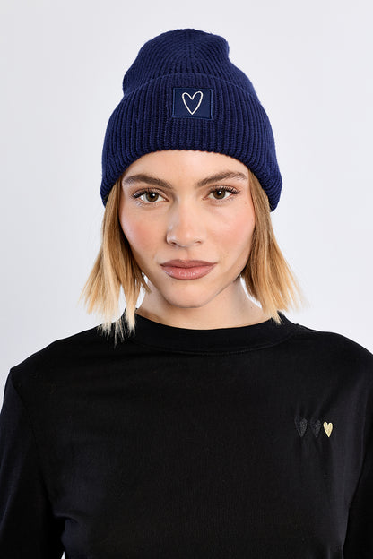 Heart Beanie in Navy Blue