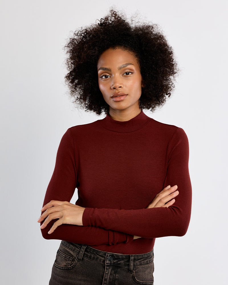 Mock Neck Sweater in Dark Red