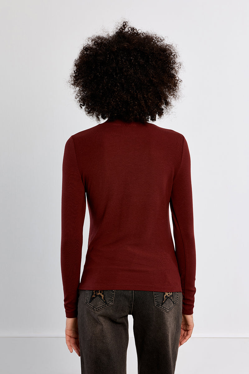 Mock Neck Sweater in Dark Red