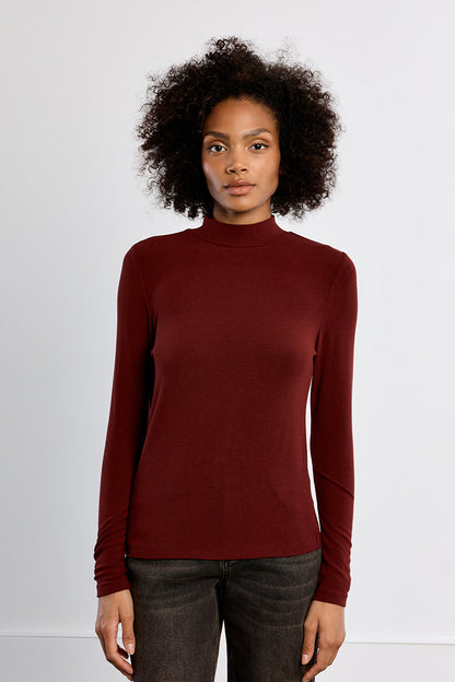 Mock Neck Sweater in Dark Red