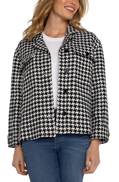 Boxy Shacket in Black & White Houndstooth