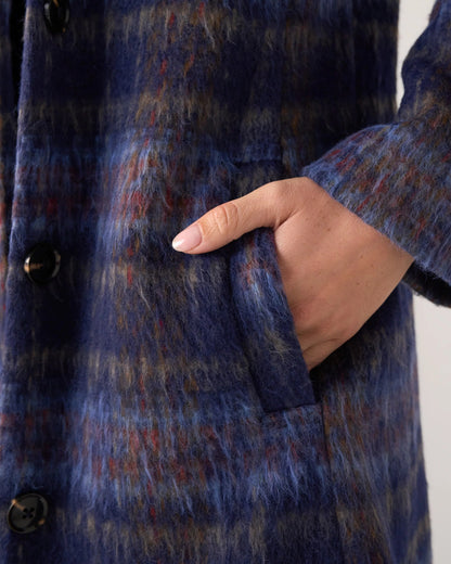 Plaid Swing Coat in Navy Multi | Liverpool