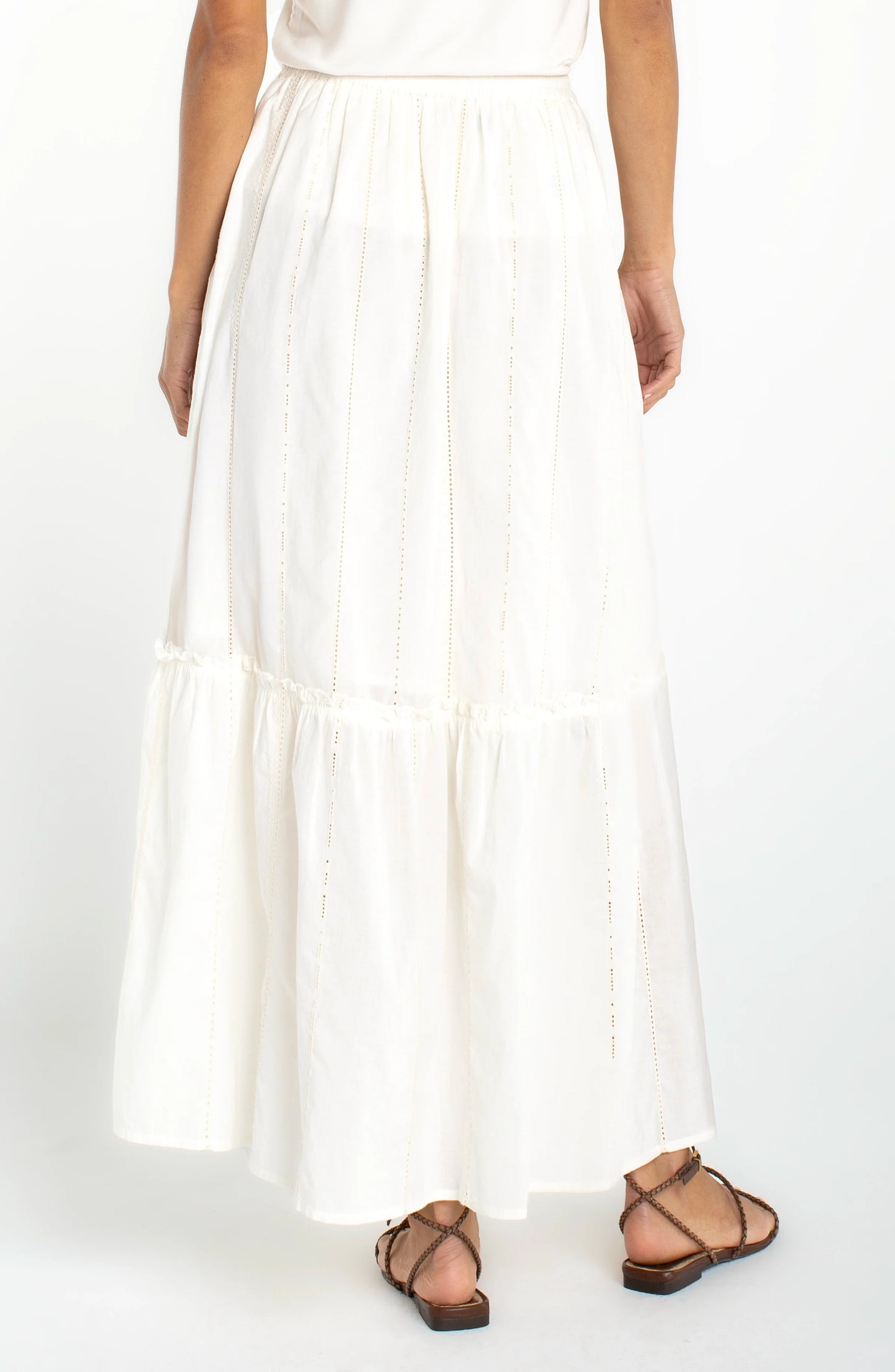 Eyelet Tiered Maxi Skirt in Cream | Liverpool