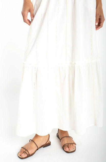 Eyelet Tiered Maxi Skirt in Cream | Liverpool