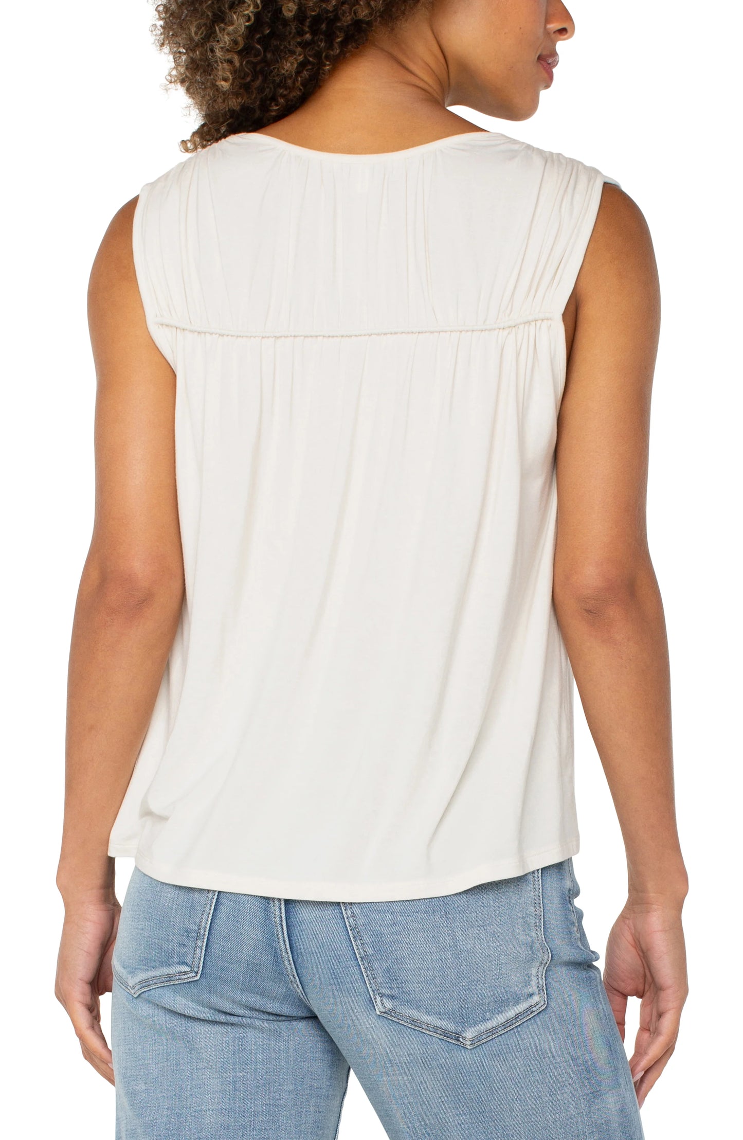Shirred Sleeveless Top in Cream | Liverpool