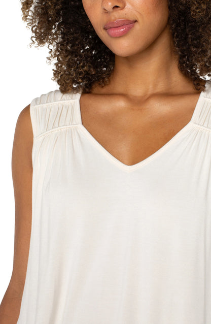 Shirred Sleeveless Top in Cream | Liverpool