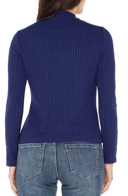 Long Sleeve Mock Rib Top in Navy | Liverpool