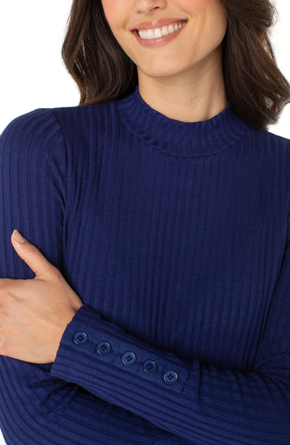 Long Sleeve Mock Rib Top in Navy | Liverpool