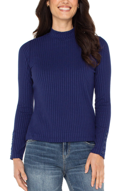 Long Sleeve Mock Rib Top in Navy | Liverpool