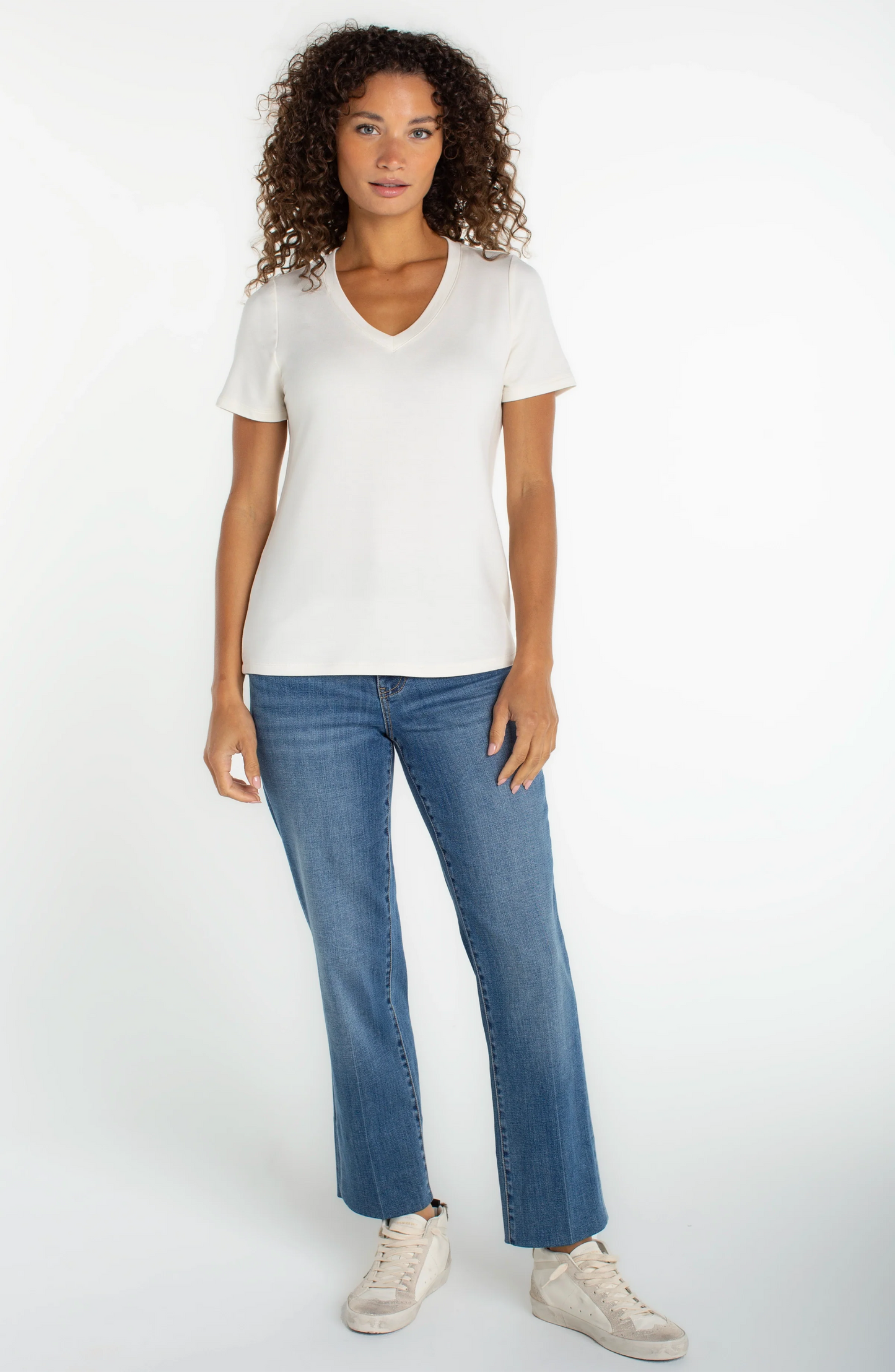 Short Sleeve V-Neck Tee in White | Liverpool