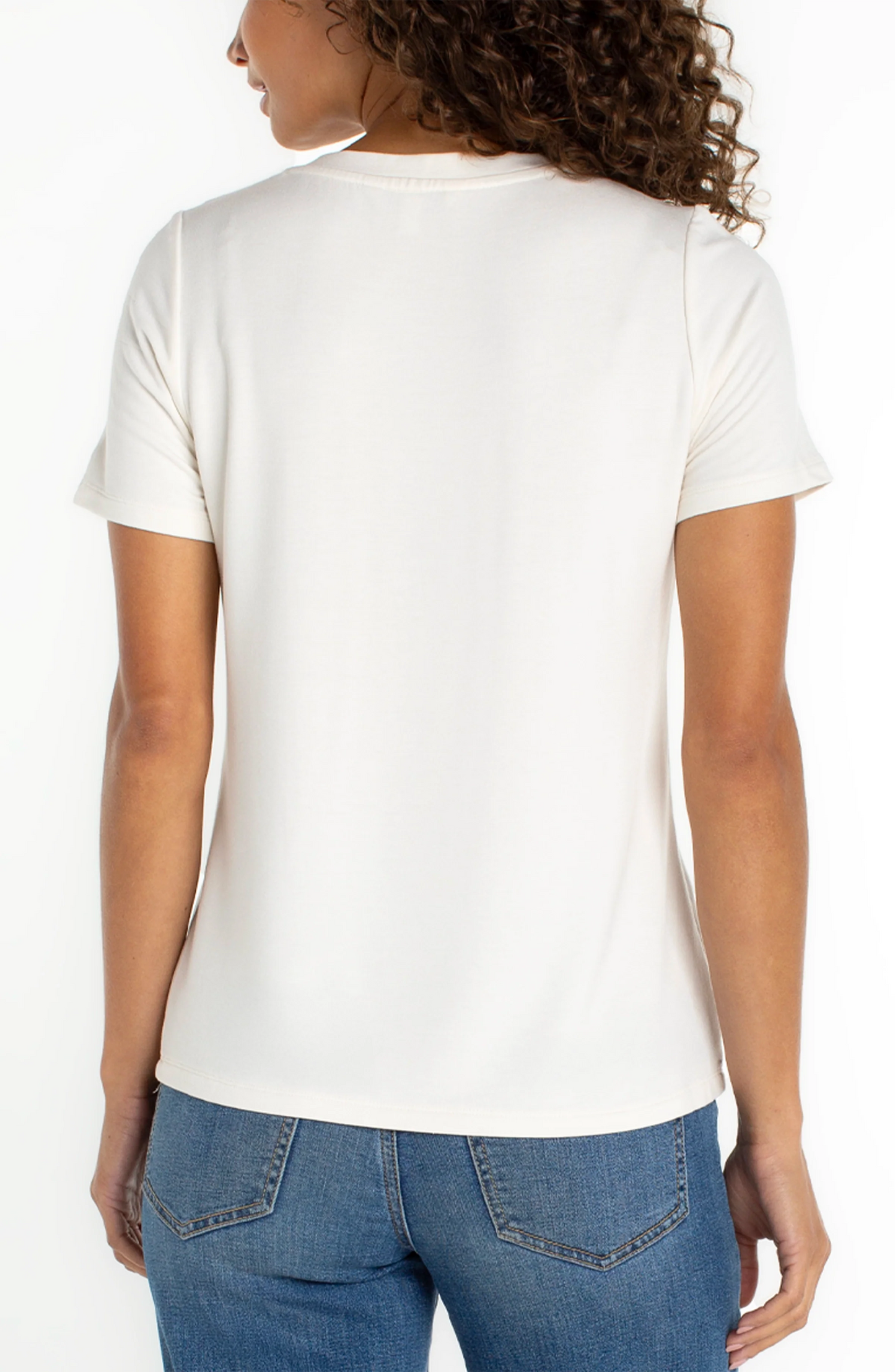 Short Sleeve V-Neck Tee in White | Liverpool