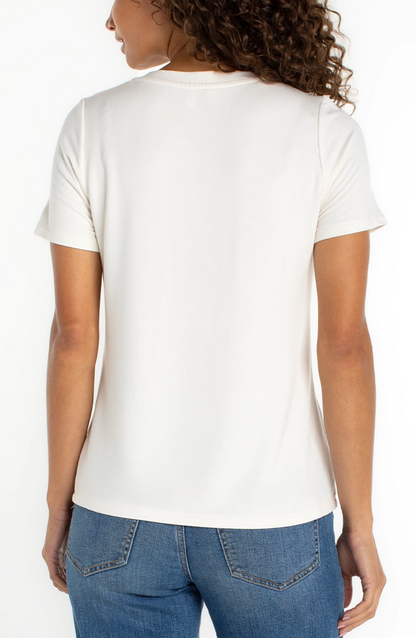 Short Sleeve V-Neck Tee in White | Liverpool