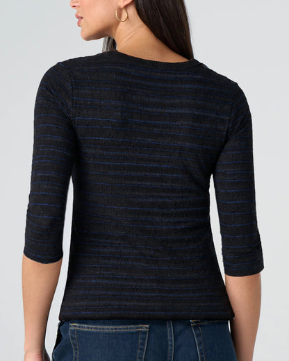 3/4 Sleeve Crew Neck Top in Cobalt Stripes | Liverpool