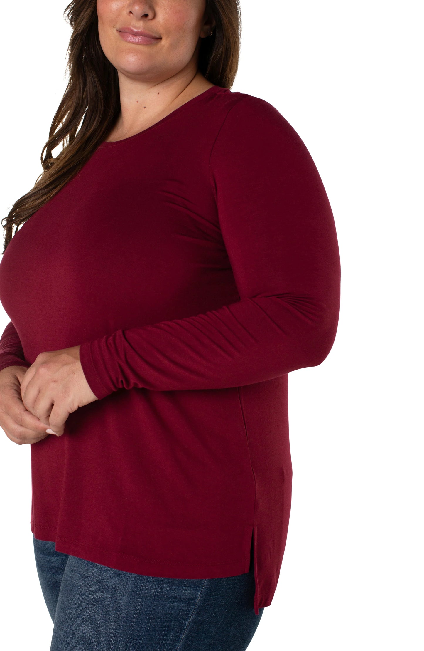 Plus Size Long Sleeve Scoop Neck Tee in Red Velvet