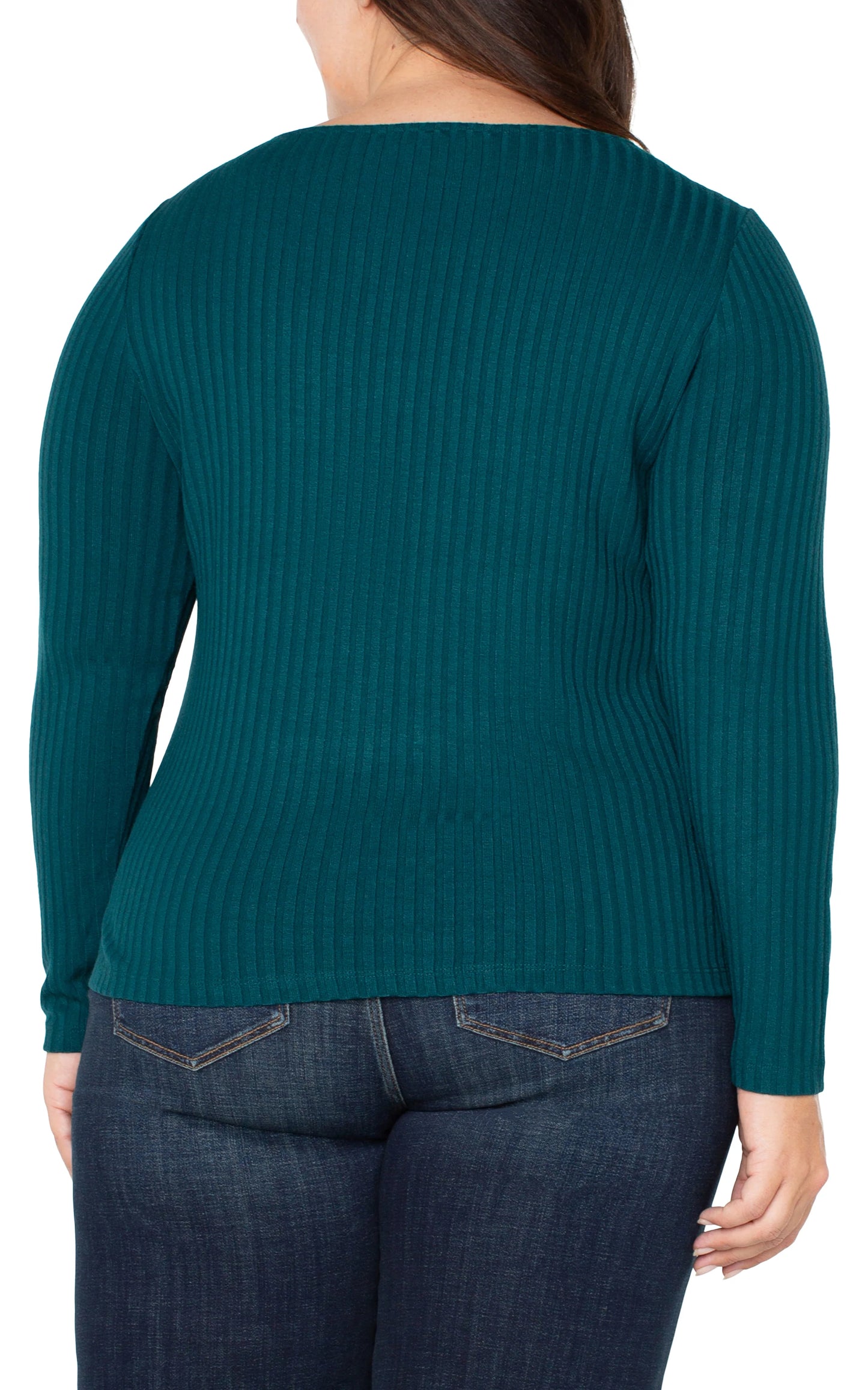 Plus Size Long Sleeve Boat Neck Knit Top in Dark Forest