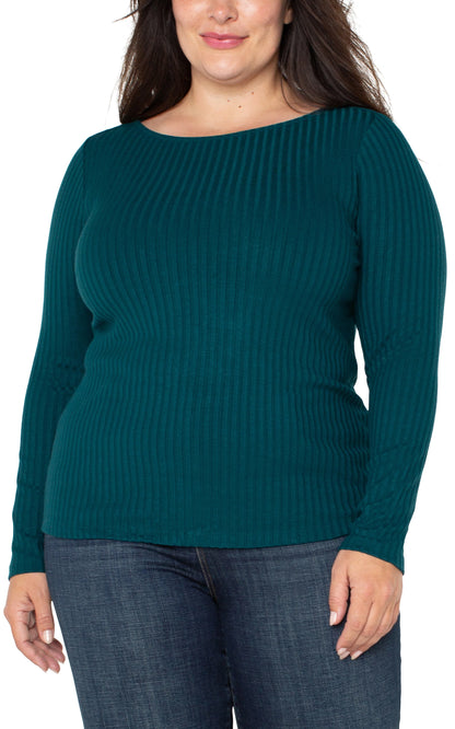 Plus Size Long Sleeve Boat Neck Knit Top in Dark Forest