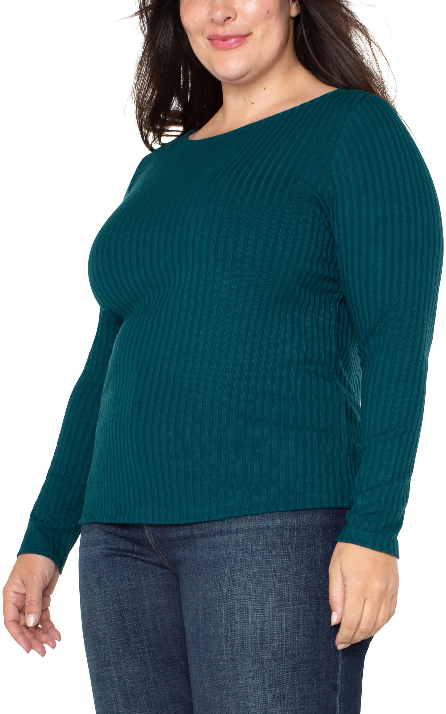 Plus Size Long Sleeve Boat Neck Knit Top in Dark Forest