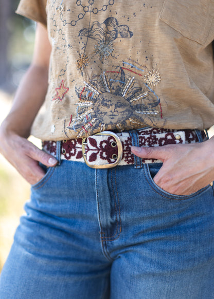 Maroon & White Embroidered Belt