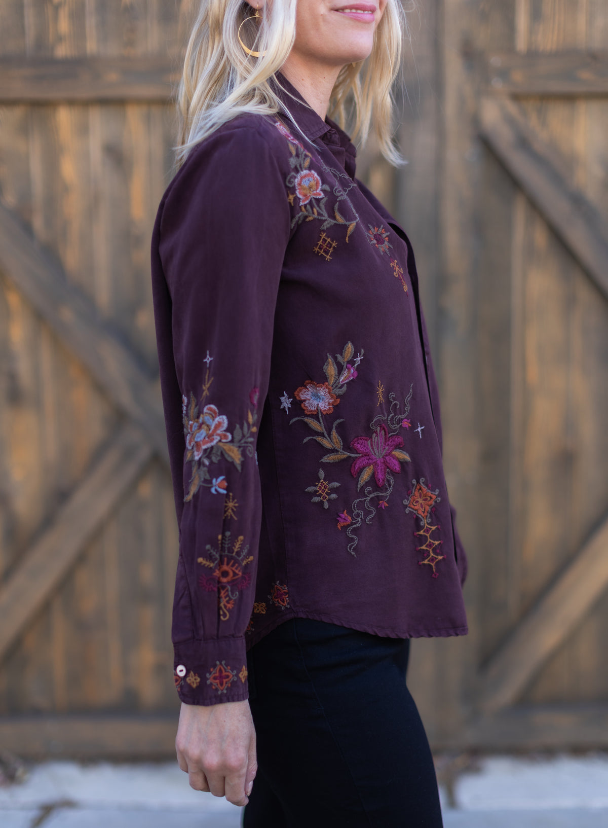 Amara Embroidred Shirt in Oxblood | Caite