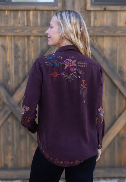 Amara Embroidred Shirt in Oxblood | Caite