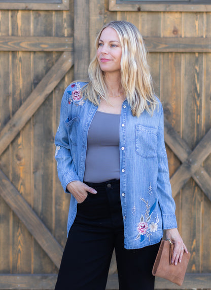 Keke Denim Embroidered Shirt | Caite