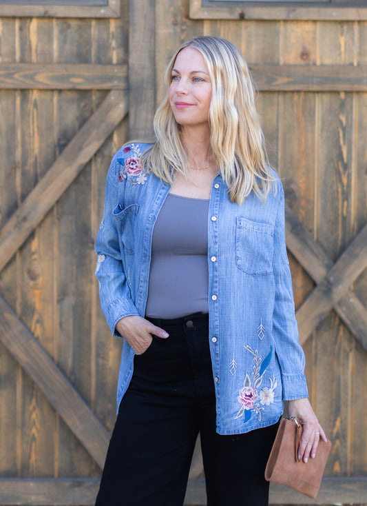 Keke Denim Embroidered Shirt | Caite