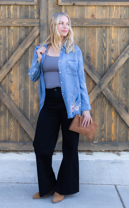 Keke Denim Embroidered Shirt | Caite