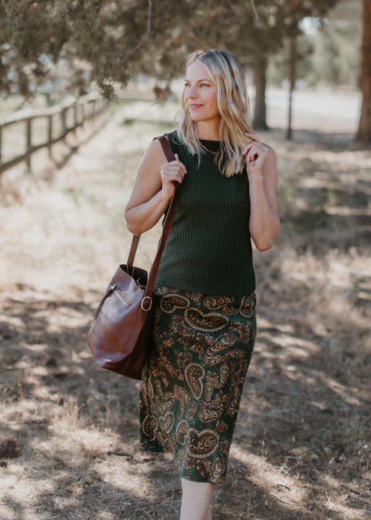 Essential Bias Skirt in Green Paisley | Sanctuary