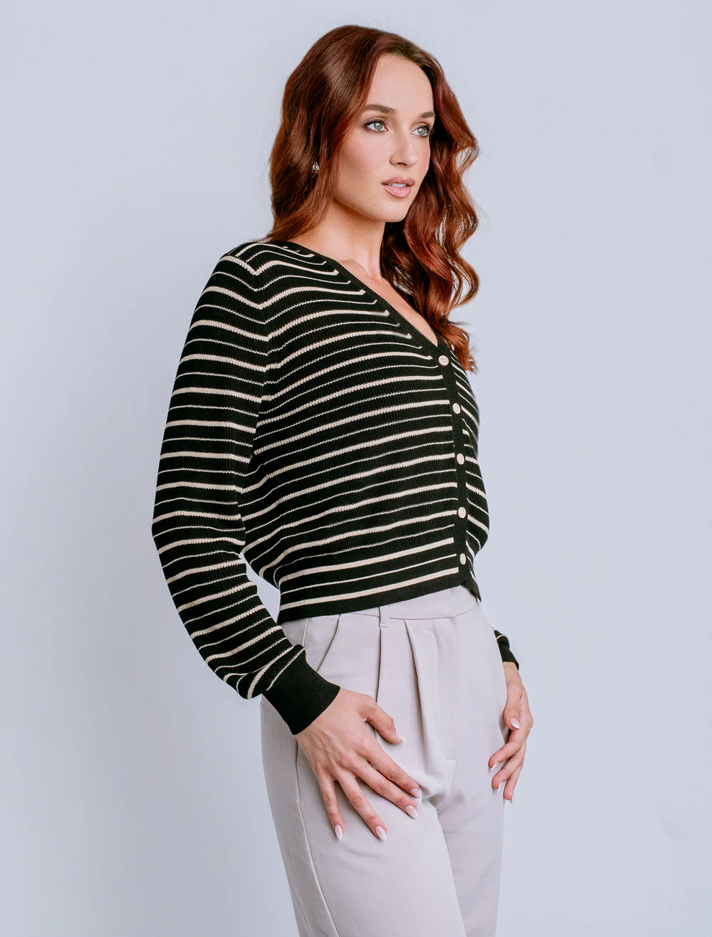 Tira Cardigan in Black Stripe | Kerisma