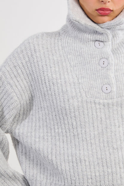 Quarter Button Sweater in Light Grey