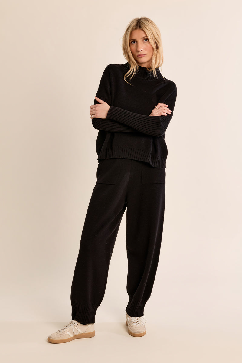 Rib Trim Mock Neck Sweater in Black