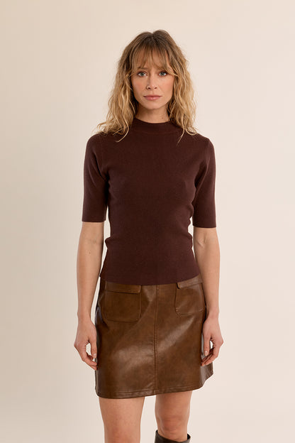 Elbow Mock Neck Top in Chocolate